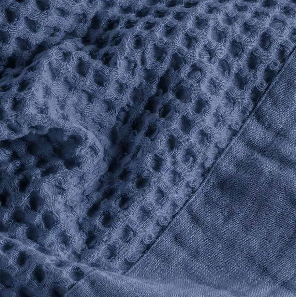 Accappatoio con Cappuccio in Nido D'Ape di Cotone con Balza di Lino - Plush