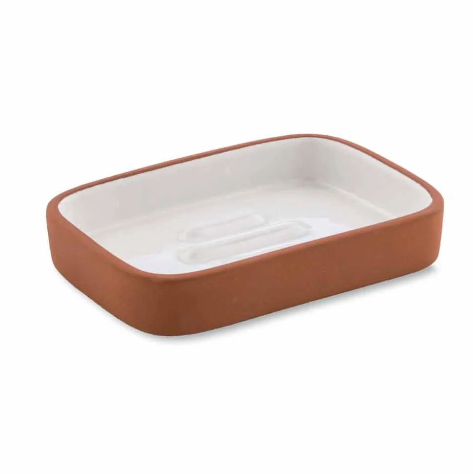Accessori Bagno da Appoggio in Terracotta e Ceramica Bianca - Terracotta
