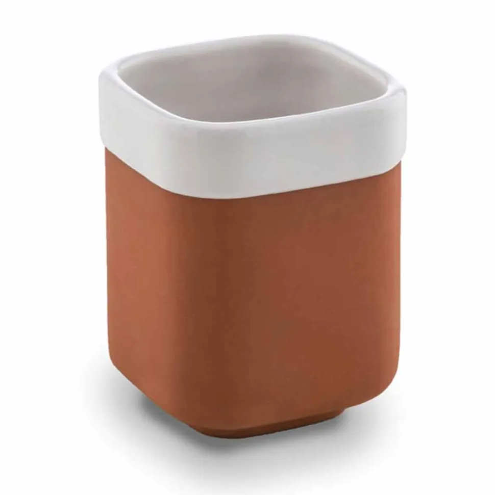 Accessori Bagno da Appoggio in Terracotta e Ceramica Bianca - Terracotta