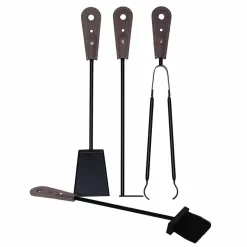 Accessori per camino con portaferri in cuoio Nilar, design moderno