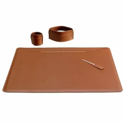 Accessori per Scrivania da Ufficio in Cuoio, 4 Pezzi, Made in Italy - Ebe