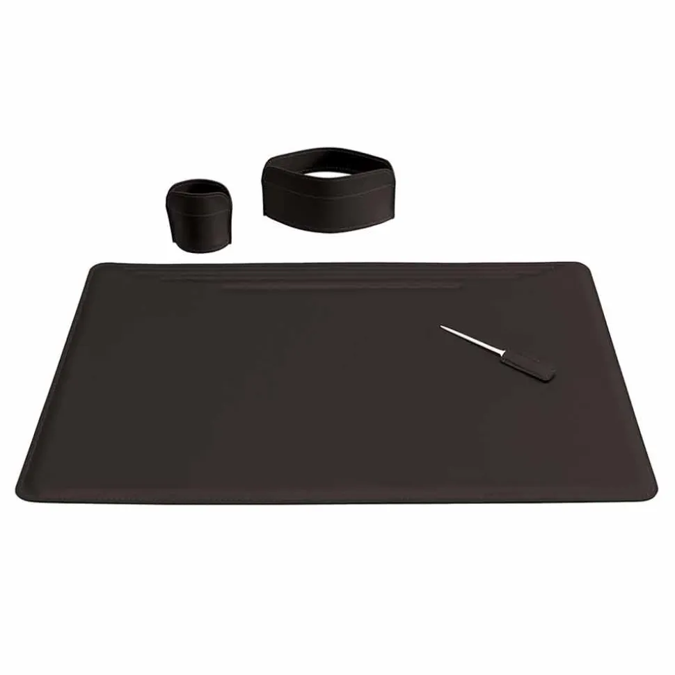 Accessori per Scrivania da Ufficio in Cuoio, 4 Pezzi, Made in Italy - Ebe