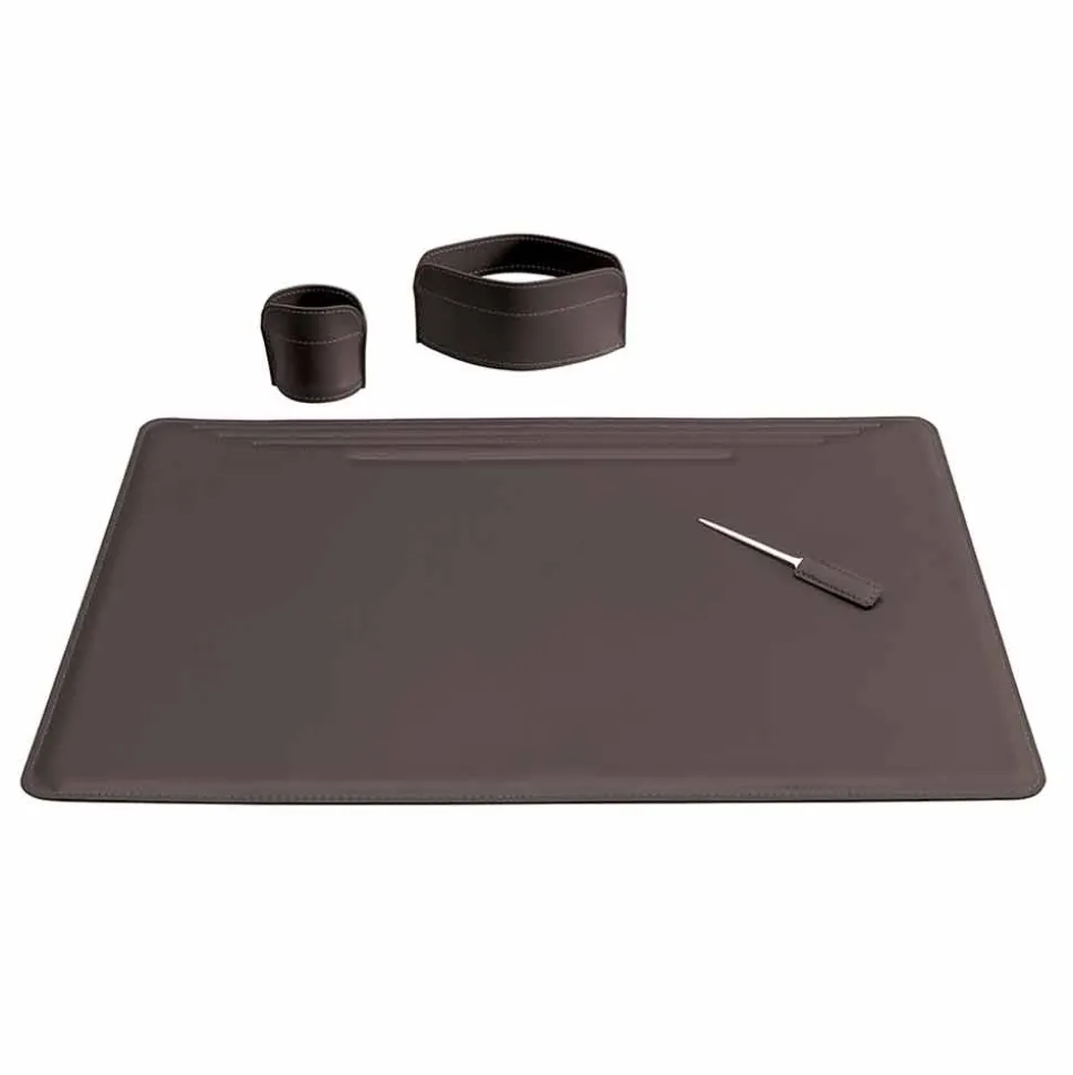 Accessori per Scrivania da Ufficio in Cuoio, 4 Pezzi, Made in Italy - Ebe