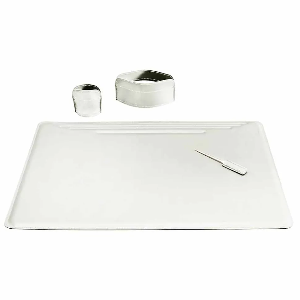 Accessori per Scrivania da Ufficio in Cuoio, 4 Pezzi, Made in Italy - Ebe