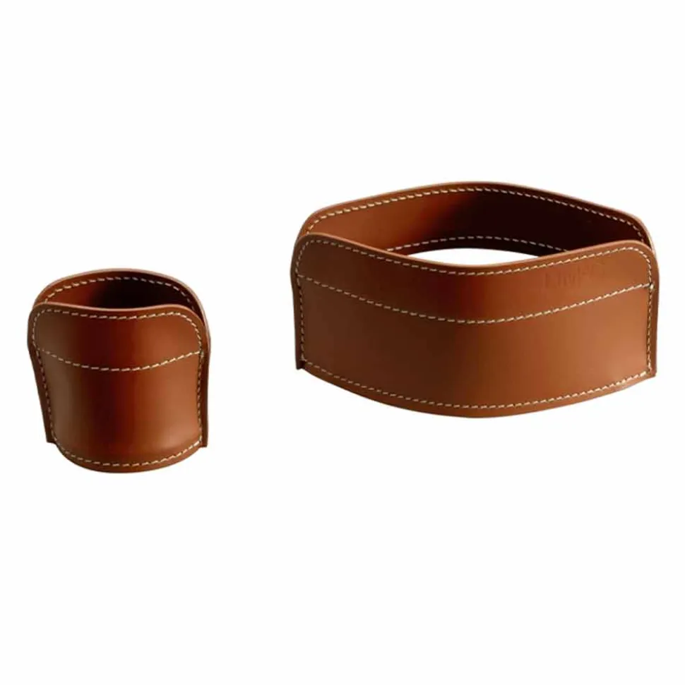 Accessori per Scrivania da Ufficio in Cuoio, 4 Pezzi, Made in Italy - Ebe