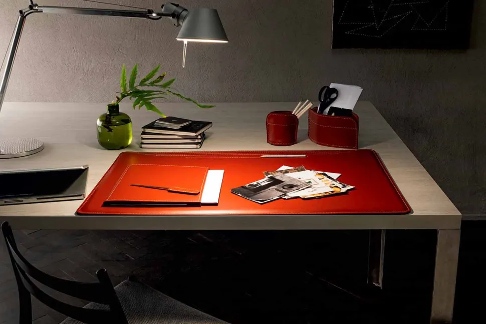 Accessori per Scrivania in Cuoio da 5 Pezzi Made in Italy - Ebe