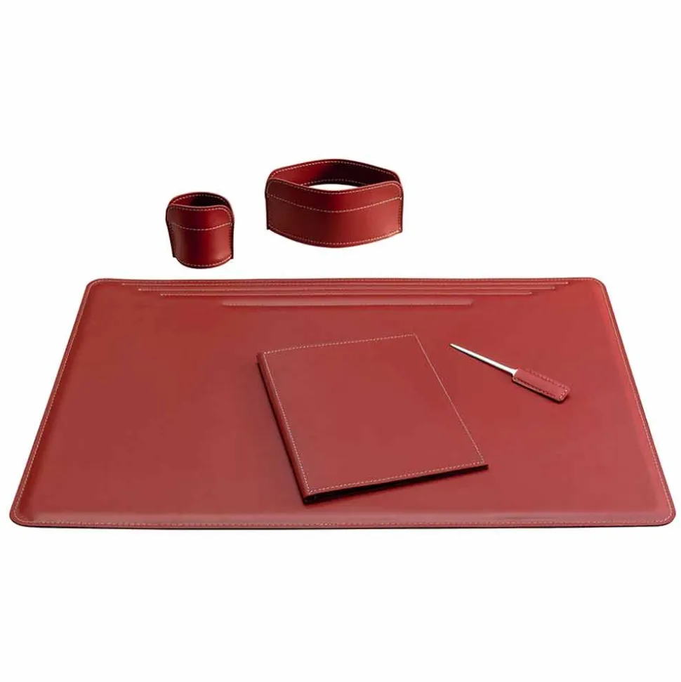 Accessori per Scrivania in Cuoio da 5 Pezzi Made in Italy - Ebe