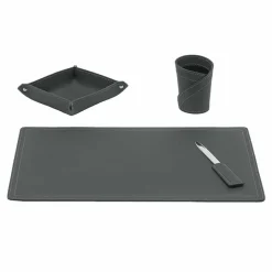 Accessori Scrivania in Cuoio Rigenerato, 4 Pezzi, Made in Italy  - Ascanio