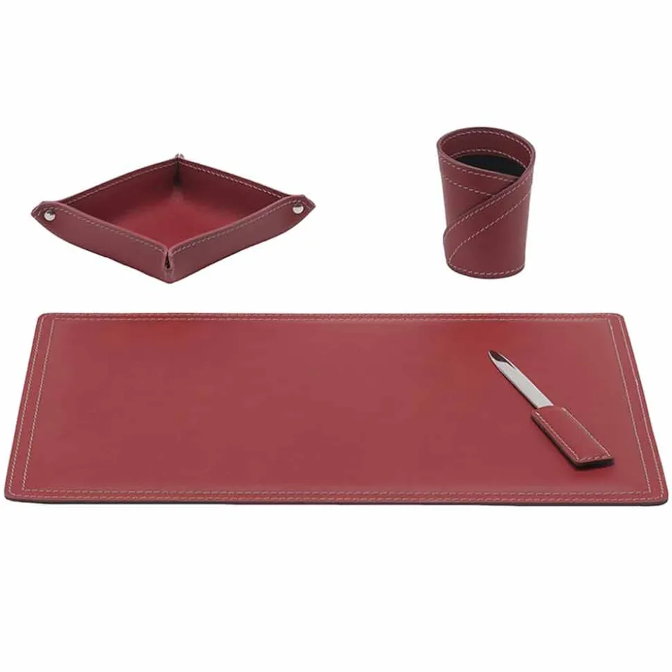 Accessori Scrivania in Cuoio Rigenerato, 4 Pezzi, Made in Italy - Ascanio