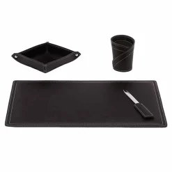 Accessori Scrivania in Cuoio Rigenerato, 4 Pezzi, Made in Italy - Ascanio