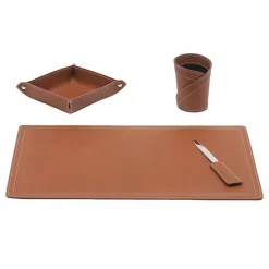 Accessori Scrivania in Cuoio Rigenerato, 4 Pezzi, Made in Italy - Ascanio