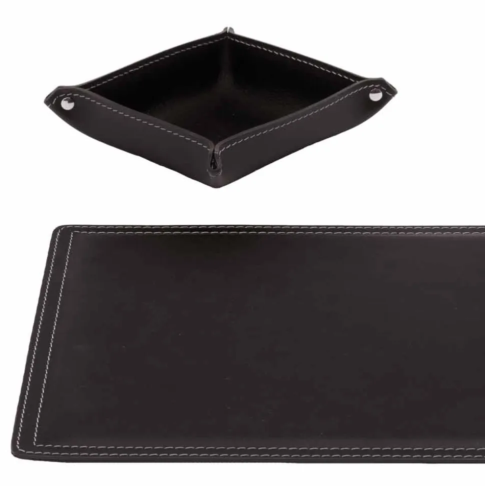 Accessori Scrivania in Cuoio Rigenerato, 4 Pezzi, Made in Italy - Ascanio