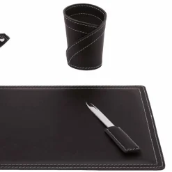 Accessori Scrivania in Cuoio Rigenerato, 4 Pezzi, Made in Italy - Ascanio
