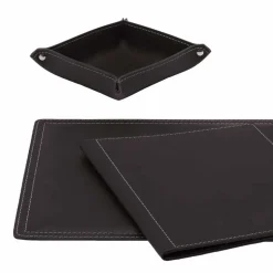 Accessori Scrivania Ufficio in Cuoio Rigenerato, 5 pz, Made in Italy - Ascanio