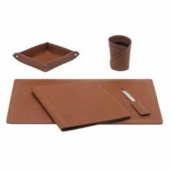 Accessori Scrivania Ufficio in Cuoio Rigenerato, 5 pz, Made in Italy - Ascanio