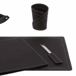 Accessori Scrivania Ufficio in Cuoio Rigenerato, 5 pz, Made in Italy - Ascanio