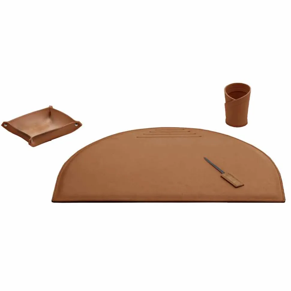 Accessori Ufficio per Scrivania in Cuoio Rigenerato, Made in Italy- Medea