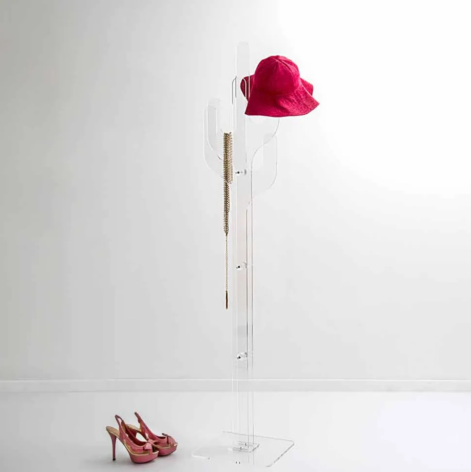 Appendiabiti da terra design moderno trasparente Cactus, made in Italy
