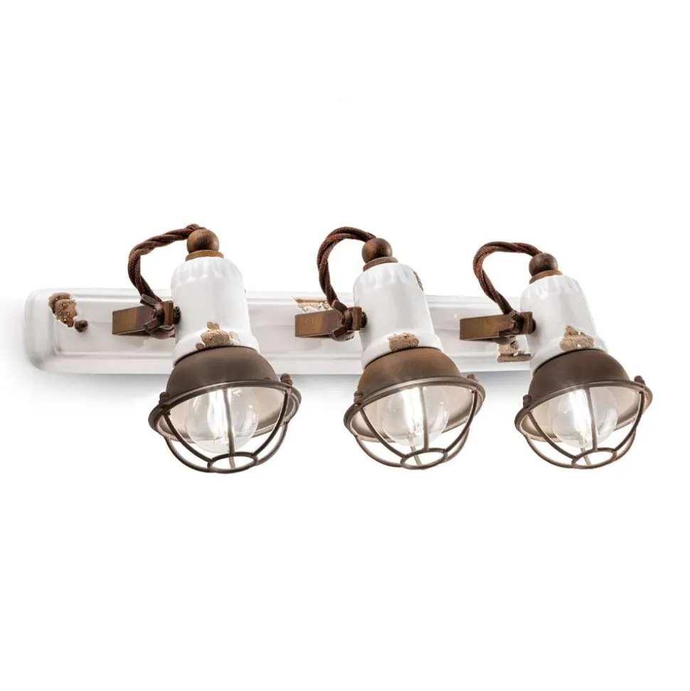 Applique a 3 Faretti Industriale Artigianale in Ferro e Ceramica - Loft