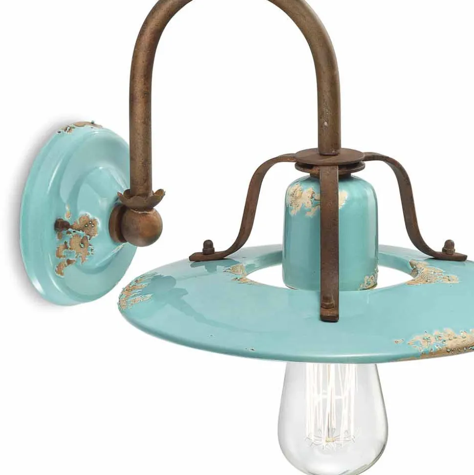 Applique a faretto country in metallo e ceramica Gladys Ferroluce
