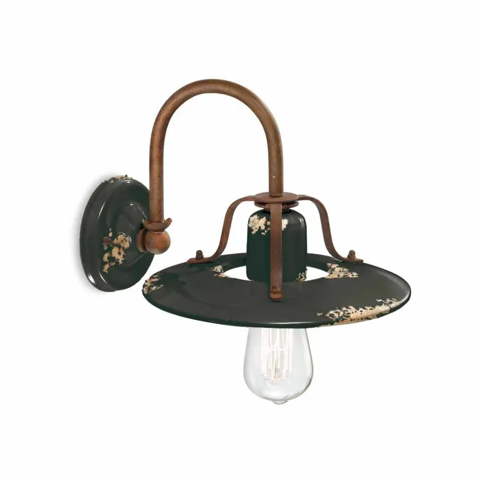 Applique a faretto country in metallo e ceramica Gladys Ferroluce