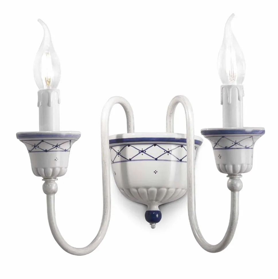Applique a Muro a 2 Luci in Ceramica e Ottone Dipinta a Mano - Sanremo