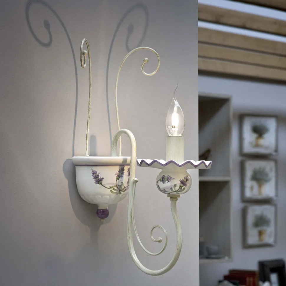 Applique a Muro in Ceramica Dipinta a Mano e Ottone Verniciato - Sanremo