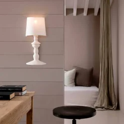 Applique a Muro in Ceramica Verniciabile e Paralume in Lino Bianco - Cadabra