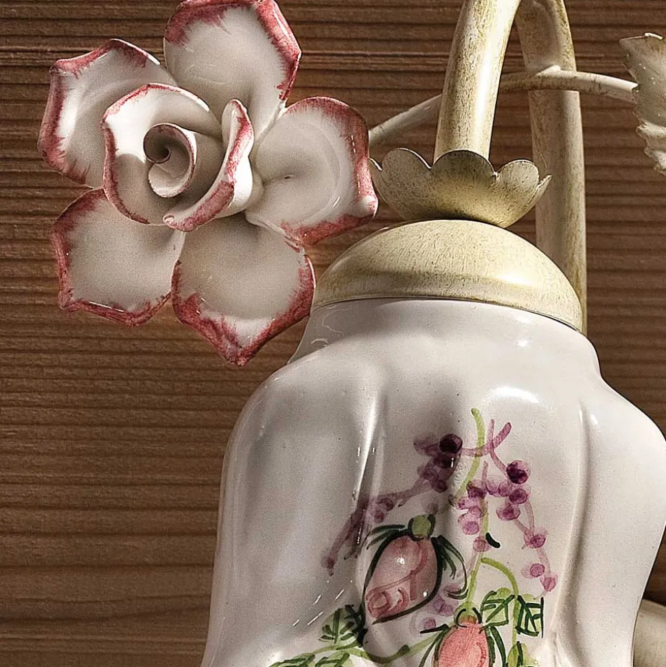 Applique a Muro in Metallo e Ceramica Decorata a Mano con Rosa - Pisa