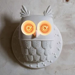 Applique a Muro 2 Luci in Ceramica Bianca Opaca Design Moderno Civetta - Gufo