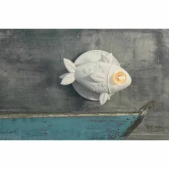 Applique a Parete in Ceramica Bianca Opaca Design a Pesce Decorato - Pesce
