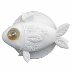 Applique a Parete in Ceramica Bianca Opaca Design a Pesce Decorato - Pesce