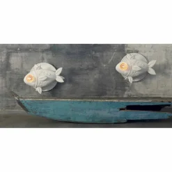 Applique a Parete in Ceramica Bianca Opaca Design a Pesce Decorato - Pesce