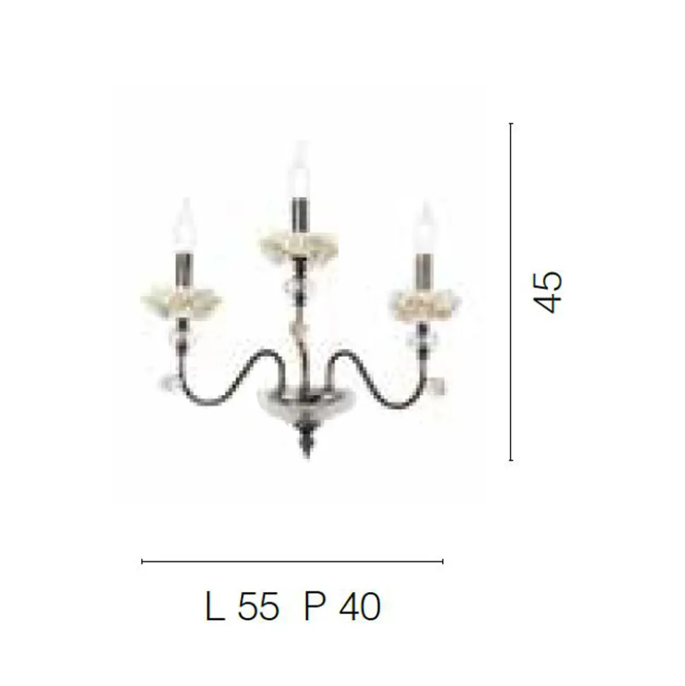 Applique Classica 3 Luci in Porcellana e Vetro Soffiato Lusso - Eteria