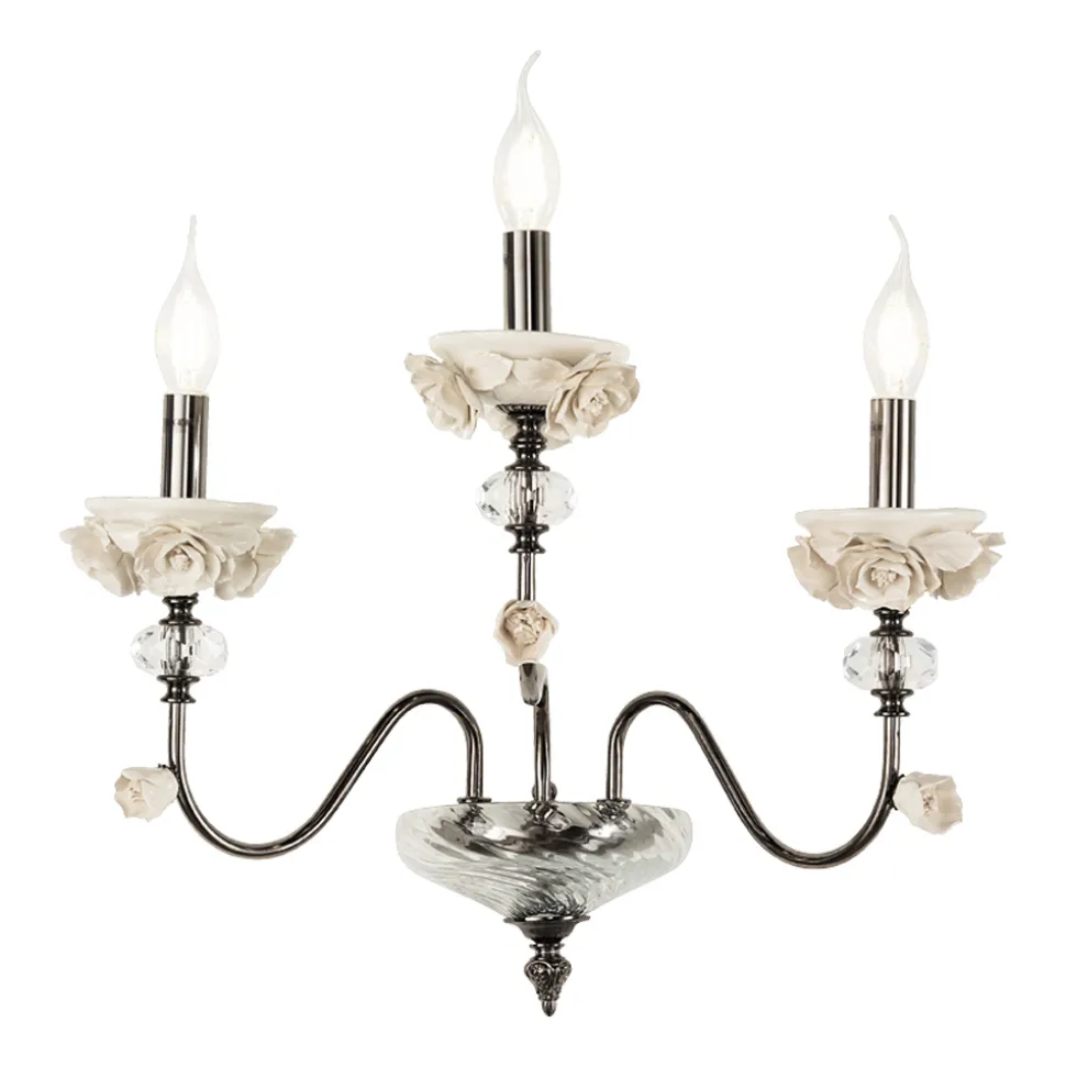 Applique Classica 3 Luci in Porcellana e Vetro Soffiato Lusso - Eteria