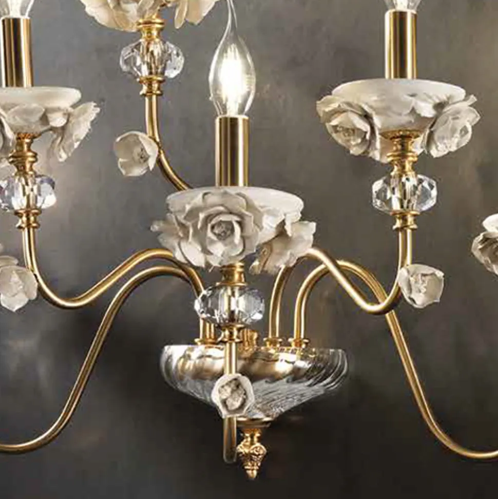 Applique Classica 6 Luci in Porcellana e Vetro Soffiato Lusso - Eteria