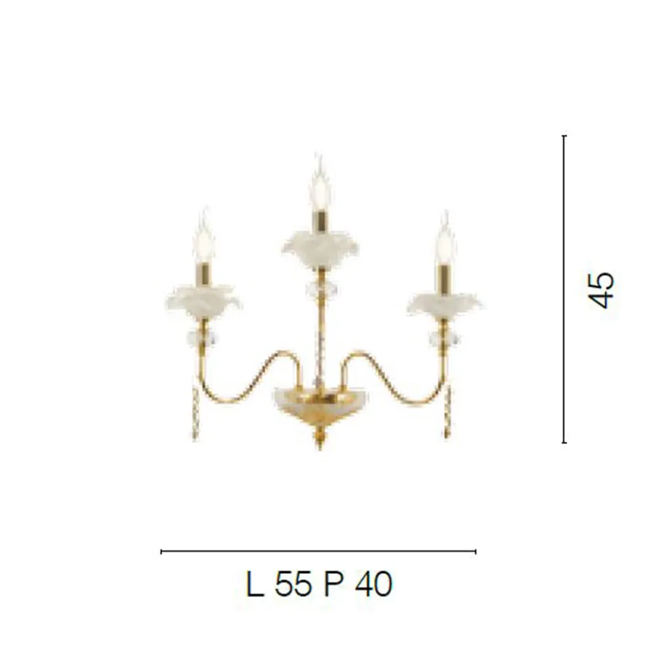Applique Classica 3 Luci in Vetro, Cristallo e Metallo di Lusso - Flanders
