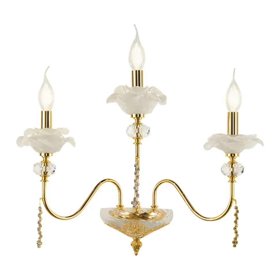 Applique Classica 3 Luci in Vetro, Cristallo e Metallo di Lusso - Flanders