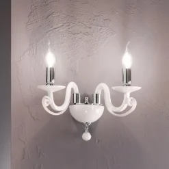 Applique Classica 2 Luci in Vetro Bianco Fatto a Mano in Italia - Malesia