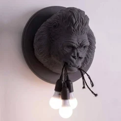 Applique da Parete a 3 Luci in Ceramica Gorilla Grigio o Bianco Design - Rillago