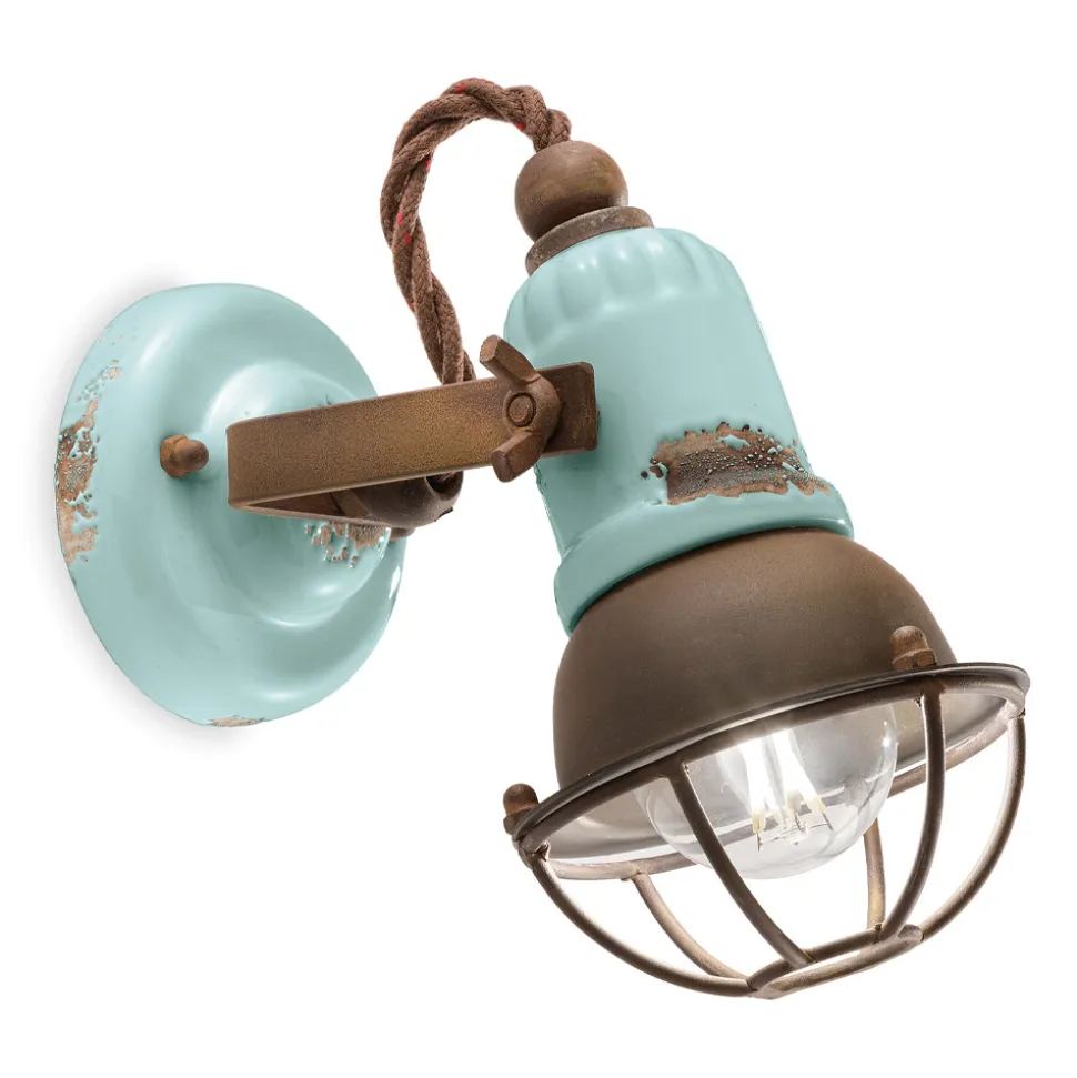 Applique Faretto Stile Industriale Artigianale in Ferro e Ceramica - Loft