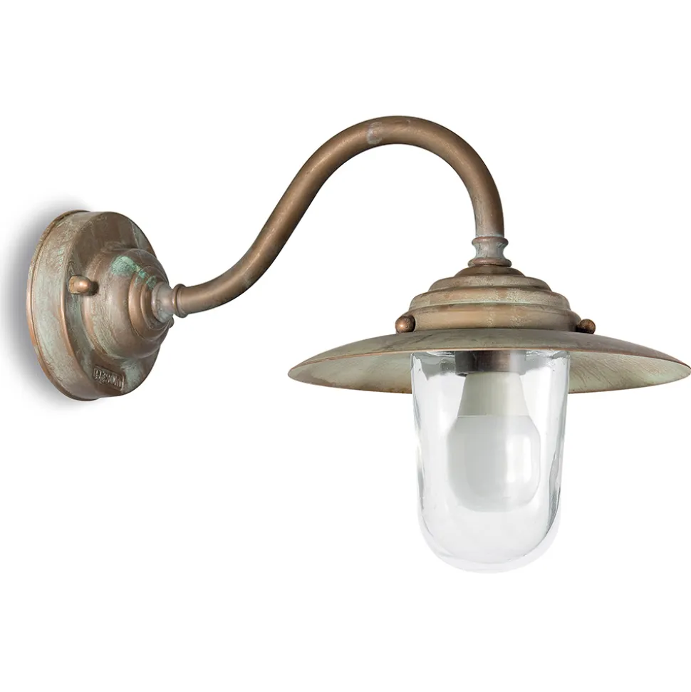 Applique in Ottone Vintage da Esterno, Vetro Trasparente IP44 - Elfico