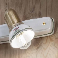 Applique Lineare a 2 Faretti in Ottone e Ceramica Dipinta a Mano - Savona