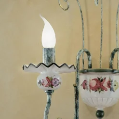 Applique 2 Luci in Ceramica Decorata a Mano e Ottone Anticato - Sanremo