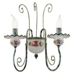 Applique 2 Luci in Ceramica Decorata a Mano e Ottone Anticato - Sanremo