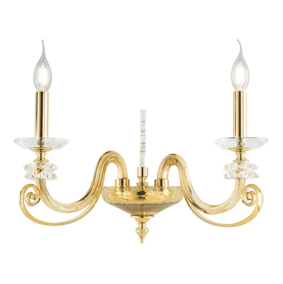 Applique 2 Luci Vetro Soffiato e Cristallo Ottico Lusso Classico - Cassea