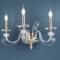 Applique 3 Luci Vetro Soffiato e Cristallo Ottico Lusso Classico - Cassea