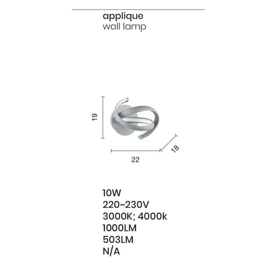Applique Moderna in Metallo Argento, Design Minimale Led a Parete - Lumino