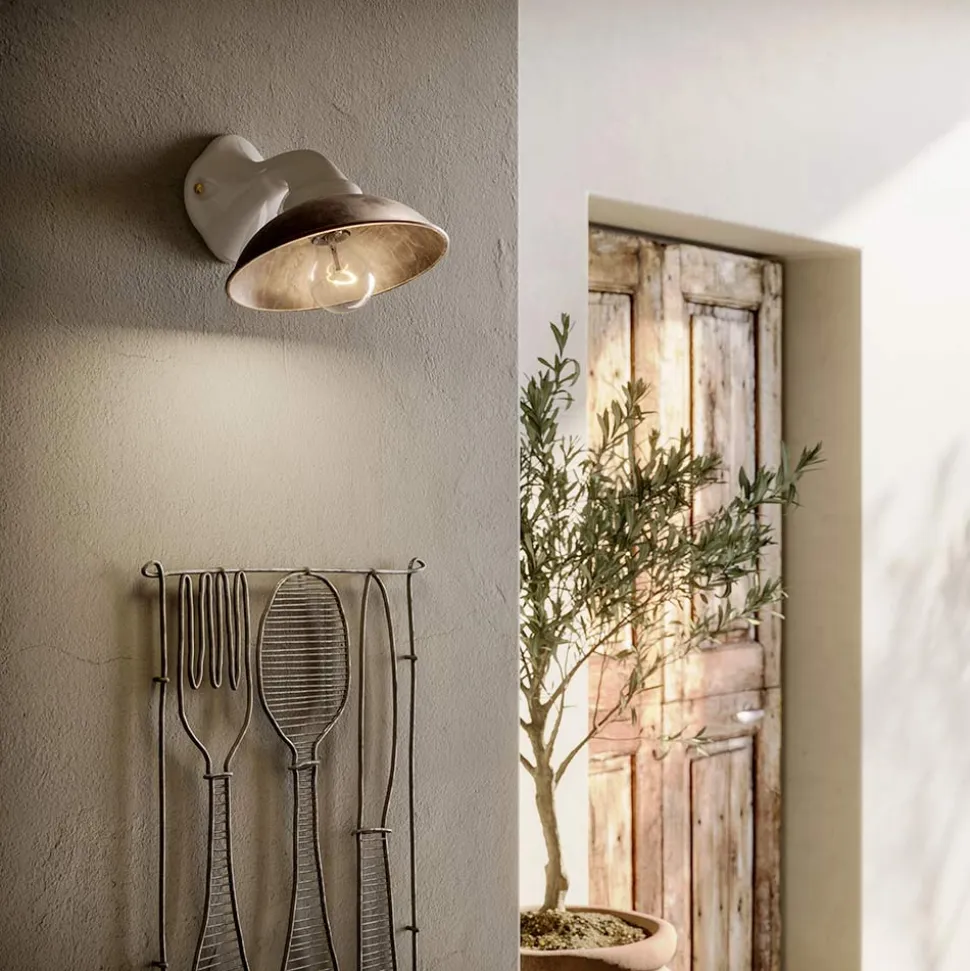Applique Murale in Ceramica Bianca e Ottone Made in Italy - Piccola