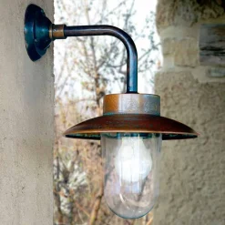 Applique Nabucco di Aldo Bernardi, lampada a parete in rame, vetro, ottone
